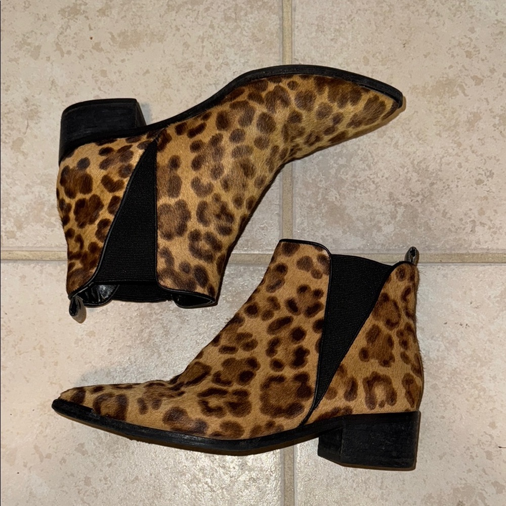 Marc Fisher Brown and Black Ankle Booties with Leopard Print - Picture 2 of 6